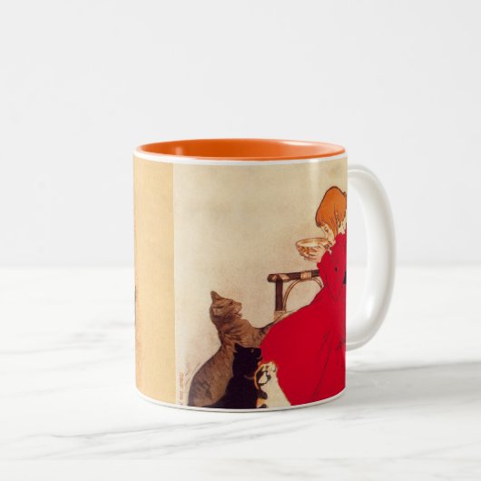 ヴィンテージの旧式な女の子のミルク猫Theophile Steinlen ツートーンマグカップ (正面右)