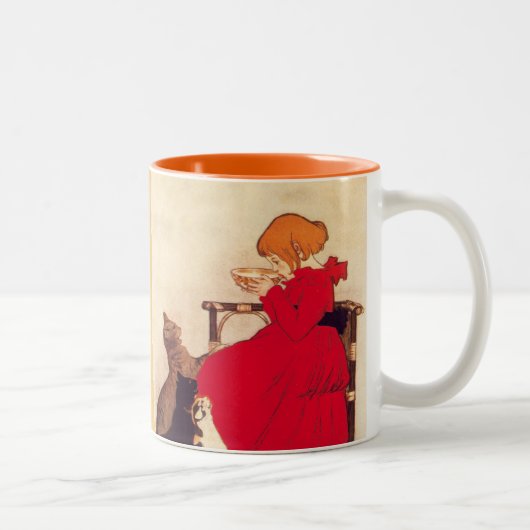 ヴィンテージの旧式な女の子のミルク猫Theophile Steinlen ツートーンマグカップ (右)