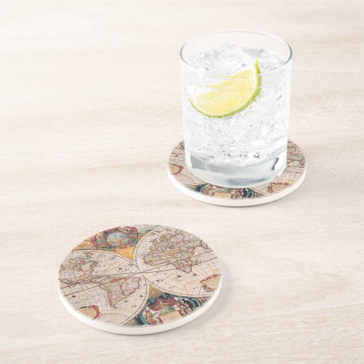 ヴィンテージの旧式な旧世界の地図のデザインはプリント衰退しました コースター (側面)