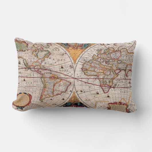 ヴィンテージの旧式な旧世界の地図のデザインはプリント衰退しました ランバークッション (正面)