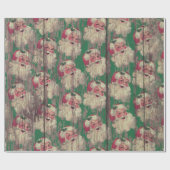 ヴィンテージの旧式な木製のサンタの休日の包装紙 ラッピングペーパー (フラット)