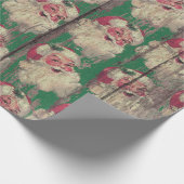 ヴィンテージの旧式な木製のサンタの休日の包装紙 ラッピングペーパー (角)