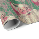 ヴィンテージの旧式な木製のサンタの休日の包装紙 ラッピングペーパー (ロールコーナー)