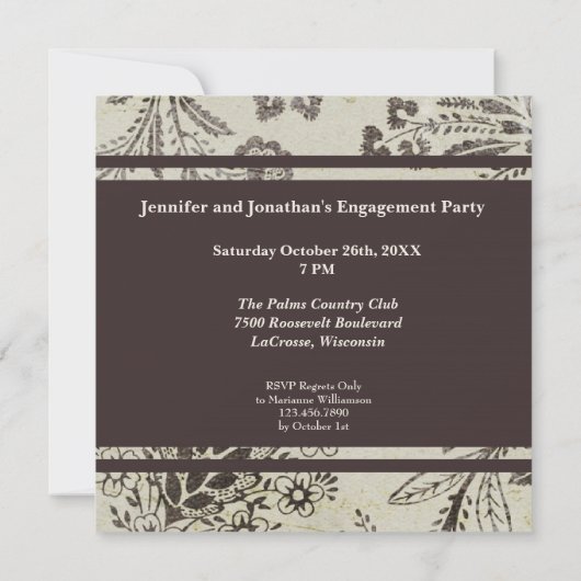 ヴィンテージの旧式な花の婚約パーティのカスタム 招待状 (裏面)