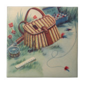 ヴィンテージの旧式のはえの魚釣りのスポーツの静物画 タイル (正面)