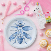 ヴィンテージの昆虫のイメージ|のカブトムシ|の青 ペーパープレート (パーティー)