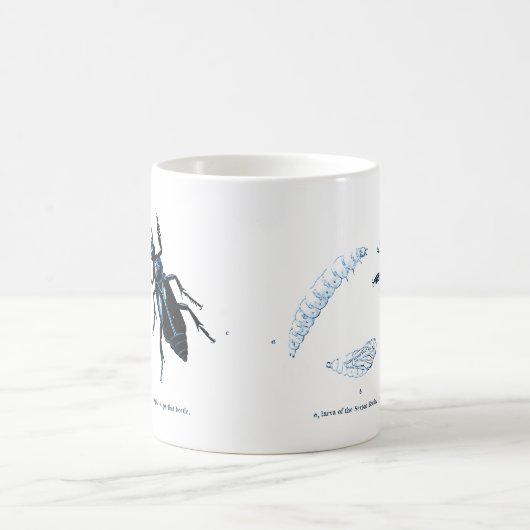 ヴィンテージの昆虫|の寺男のカブトムシ|の青 コーヒーマグカップ (中央)