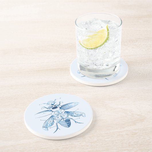 ヴィンテージの昆虫|の昆虫学|のカブトムシ|の青 コースター (側面)
