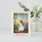 ヴィンテージの明けましておめでとうの子供の時計 シーズンポストカード (スタンド正面)