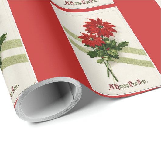 ヴィンテージの明けましておめでとうの花 ラッピングペーパー (ロールコーナー)
