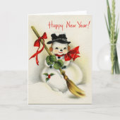 ヴィンテージの明けましておめでとうの雪だるまの挨拶状 シーズンカード (正面)