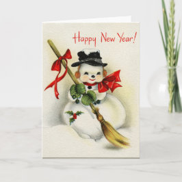 ヴィンテージの明けましておめでとうの雪だるまの挨拶状 シーズンカード