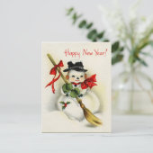 ヴィンテージの明けましておめでとうの雪だるまの郵便はがき シーズンポストカード (スタンド正面)