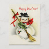 ヴィンテージの明けましておめでとうの雪だるまの郵便はがき シーズンポストカード (正面)