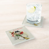 ヴィンテージの明けましておめでとうの雪だるま ガラスコースター (アングル)