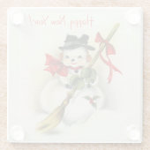 ヴィンテージの明けましておめでとうの雪だるま ガラスコースター (裏面)