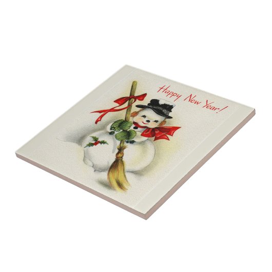 ヴィンテージの明けましておめでとうの雪だるま タイル (側面)