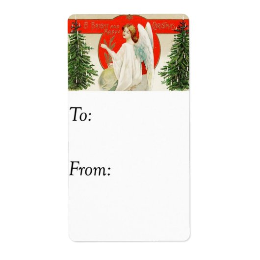 ヴィンテージの明るい及び楽しいクリスマスの天使のギフトのラベル ラベル (正面)