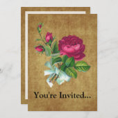 ヴィンテージの明るい赤紫色は上がりました 招待状 (正面/裏面)