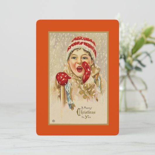 ヴィンテージの昔をテーマにしたクリスマスの冬の子供 シーズンカード (スタンド正面)