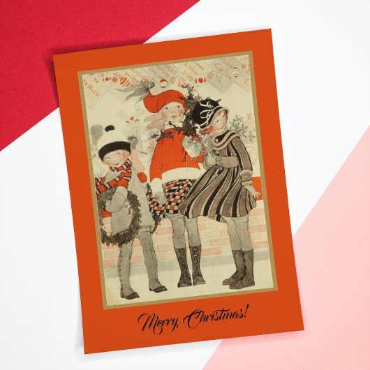 ヴィンテージの昔をテーマにしたクリスマスの冬の子供 ポストカード