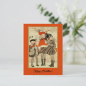 ヴィンテージの昔をテーマにしたクリスマスの冬の子供 ポストカード (スタンド正面)