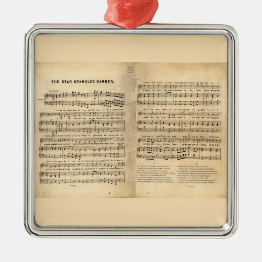 ヴィンテージの星は旗の歌シートの叙情詩をちりばめました メタルオーナメント (正面)