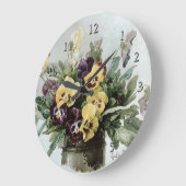 ヴィンテージの春のパンジー ラージ壁時計 (傾斜)