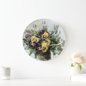 ヴィンテージの春のパンジー ラージ壁時計 (ホーム)
