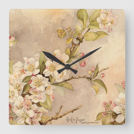 ヴィンテージの春の花 スクエア壁時計 (正面)