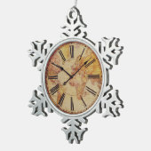 ヴィンテージの時計のオーナメント スノーフレークピューターオーナメント (右)