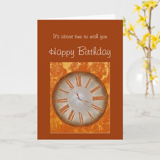ヴィンテージの時計のユーモアの旧式の誕生日 カード (黄色い花)
