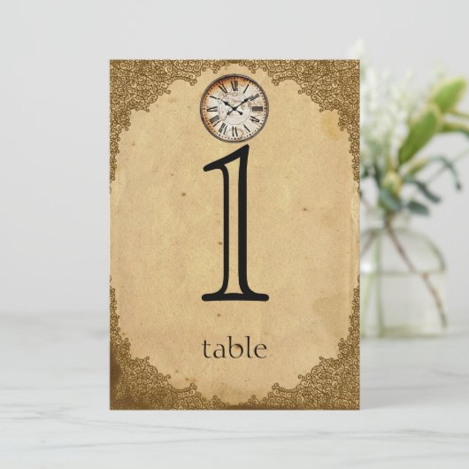 ヴィンテージの時計の紙第1記念日のテーブル数 招待状 (スタンド正面)