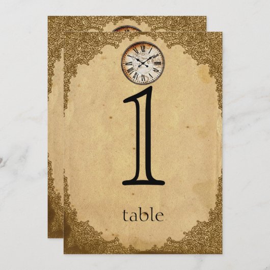 ヴィンテージの時計の紙第1記念日のテーブル数 招待状 (正面/裏面)
