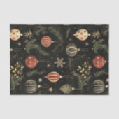 ヴィンテージの暗いクリスマスオーナメントと葉 薄葉紙 (正面)