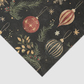 ヴィンテージの暗いクリスマスオーナメントと葉 薄葉紙 (詳細)