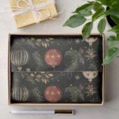 ヴィンテージの暗いクリスマスオーナメントと葉 薄葉紙 (ギフト)