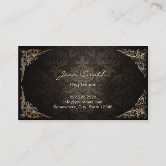 ヴィンテージの暗いダマスク織犬の訓練 名刺 (正面)