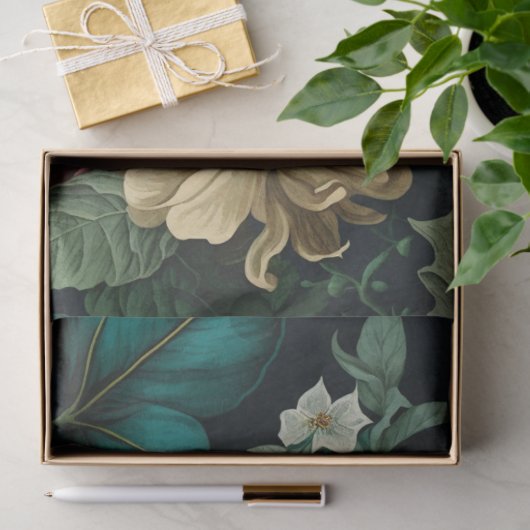 ヴィンテージの暗い花模様の分離 薄葉紙 (ギフト)