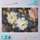 ヴィンテージの暗い花模様 薄葉紙 (クラフト)