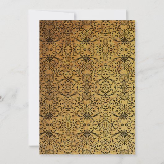 ヴィンテージの暗い黒い金ゴールドダマスクの結婚式 招待状 (裏面)