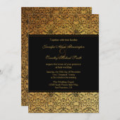 ヴィンテージの暗い黒い金ゴールドダマスクの結婚式 招待状 (正面/裏面)