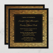 ヴィンテージの暗い黒い金ゴールドダマスクの結婚式 招待状 (正面/裏面)