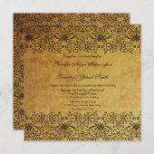 ヴィンテージの暗い黒い金ゴールドダマスクの結婚式 招待状 (正面/裏面)