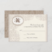ヴィンテージの暗灰色のレース-結婚式の応答カード 出欠カード (正面/裏面)