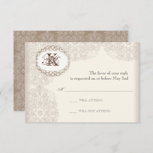 ヴィンテージの暗灰色のレース-結婚式の応答カード 出欠カード (正面/裏面)