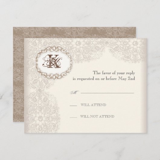 ヴィンテージの暗灰色のレース-結婚式の応答カード 出欠カード (正面/裏面)
