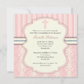 ヴィンテージの最初聖餐のピンクのダマスク織の招待状 招待状 (裏面)