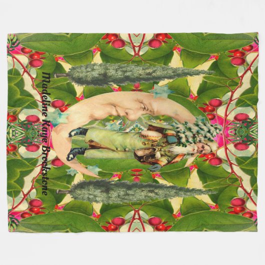 ヴィンテージの月のサンタのモノグラム フリースブランケット (正面(横))