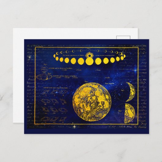 ヴィンテージの月の土星木星金星の位相 ポストカード (正面/裏面)